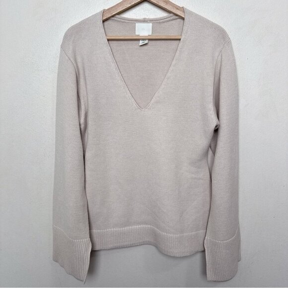 H&M Womens Small Vneck Beige Wool Soft Chunky Sweater - Picture 1 of 11